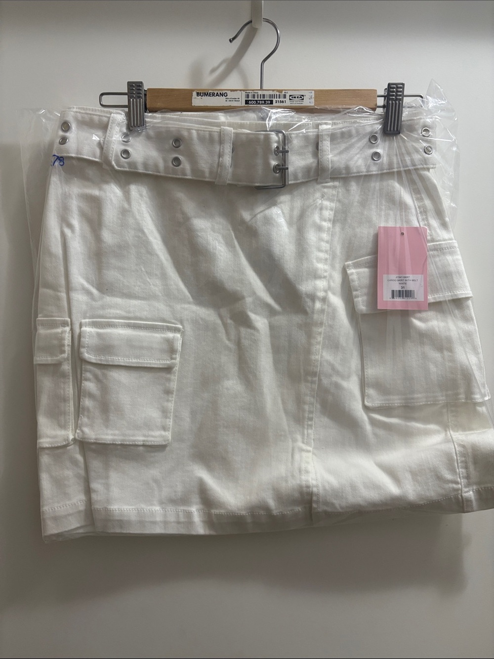 Women’s White Cargo Mini Skirt with Belt